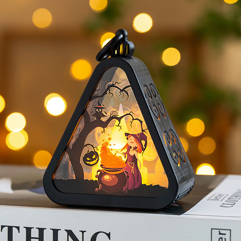 Halloween Decorative Lantern Triangular - Atmospheric Table Lamp for Halloween Party & Decoration