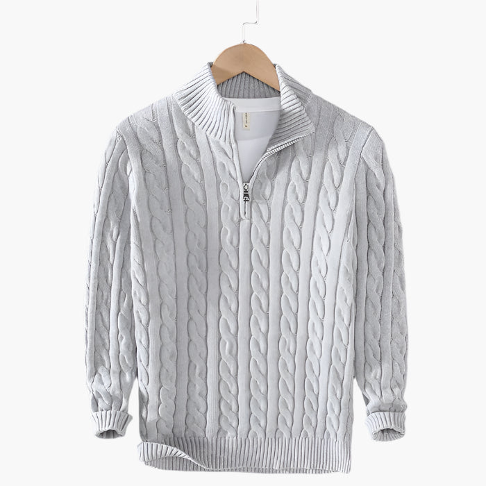 Men's Knitted Sweater with Zipper – Classic Cable Sweater for Style and Comfort