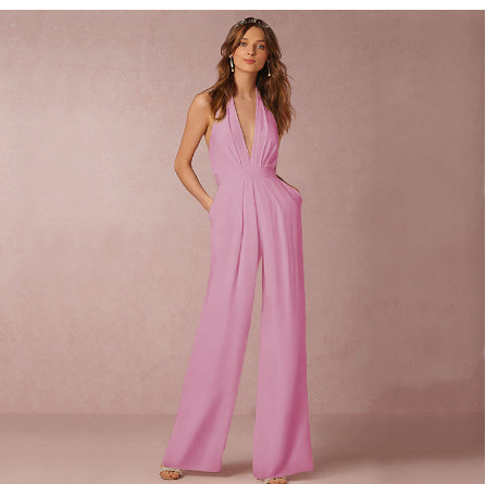 Women's Halter Jumpsuit with Wide Legs – Elegant Party Look for Evening and Event