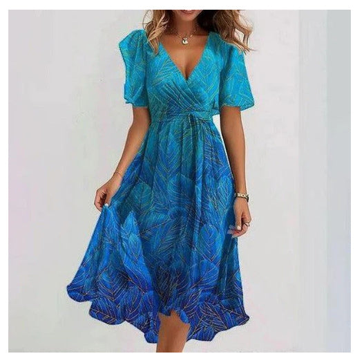 Women's wrap dress with floral pattern and elegant chiffon look