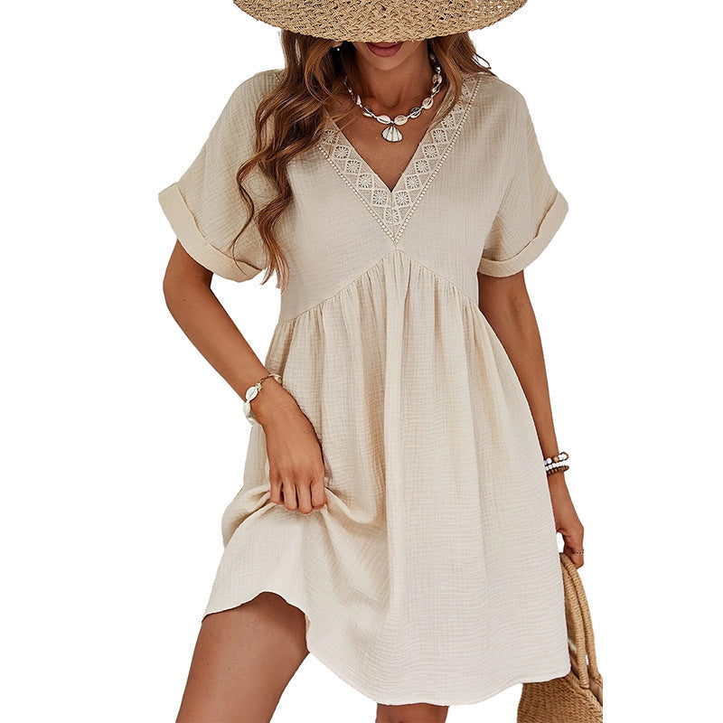 Kathleen – Solid Color Short Sleeve Dress