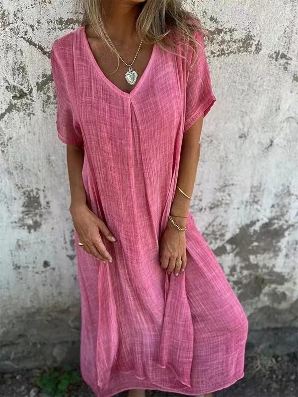 Joy – Semi-formal Cotton Linen V-neck Dress
