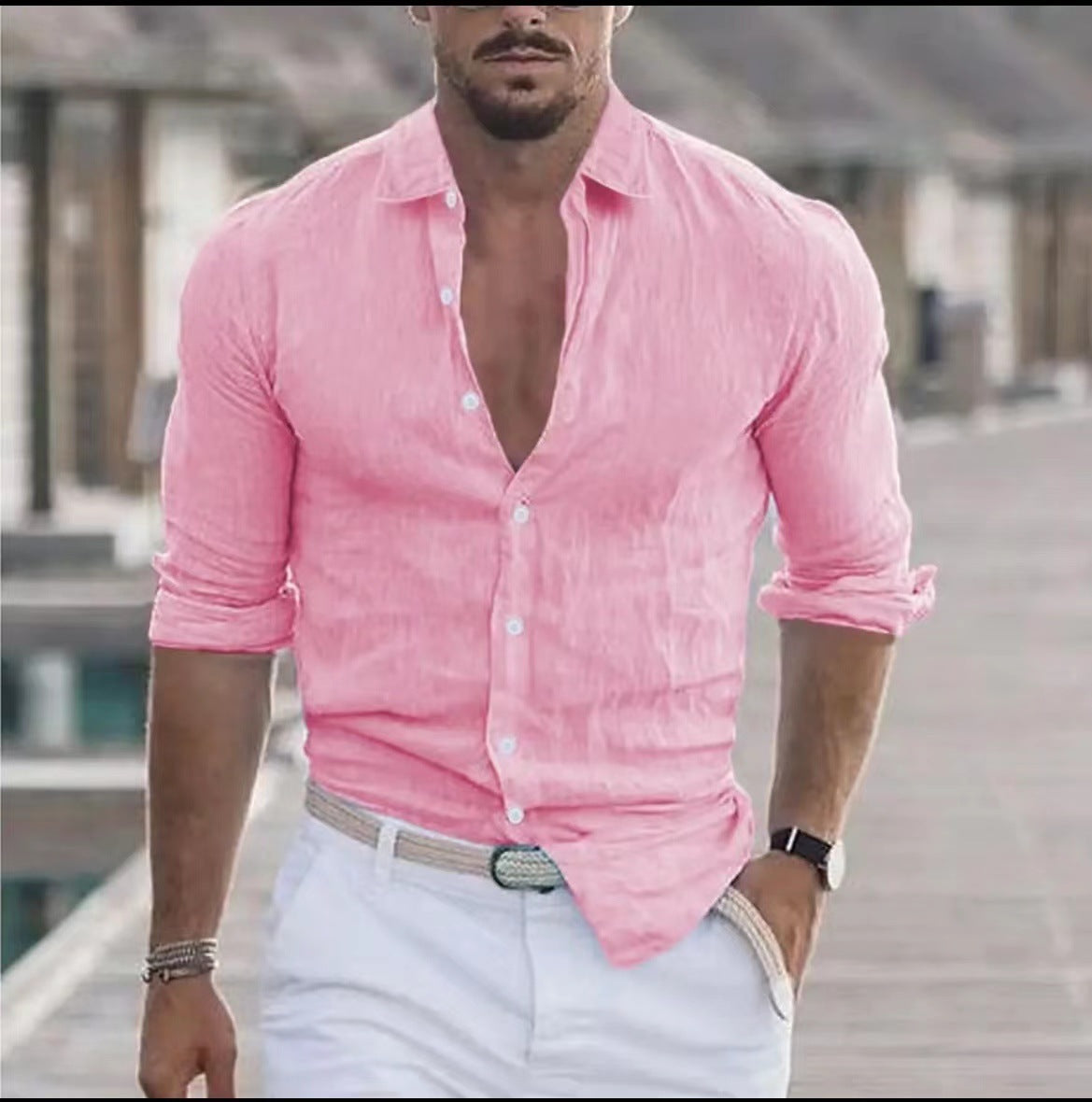 Men's Casual Shirt with Long Sleeves – Perfect for Summer and Vacation