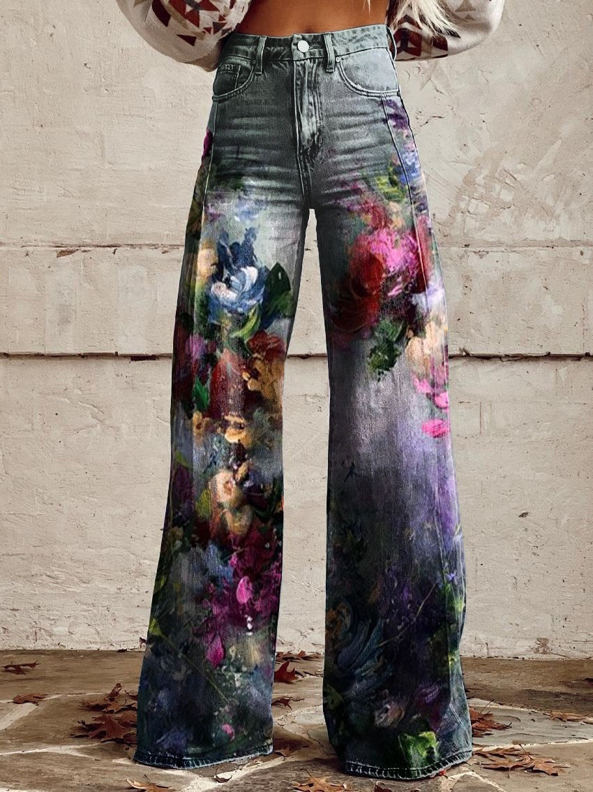Jenny – Wide Women's Pants with 3D Digital Print