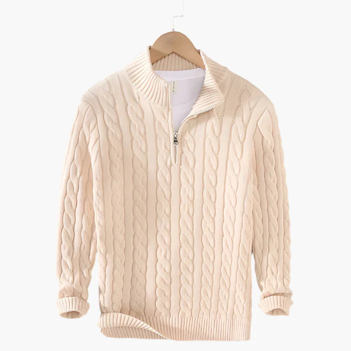 Men's Knitted Sweater with Zipper – Classic Cable Sweater for Style and Comfort