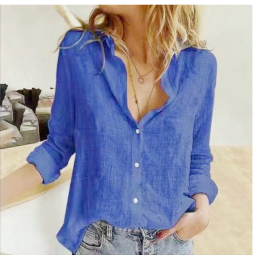 Women's shirt blouse with long sleeve – relaxed fit with button closure for work & weekend