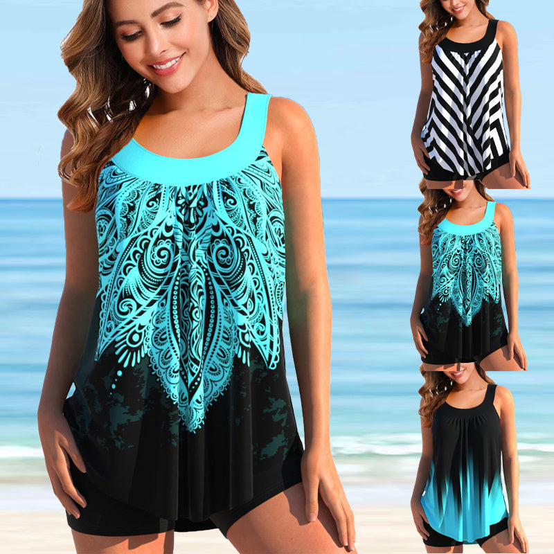 Women's Tankini Set with Print – Fashionable Beach Outfit for Summer and Swimming