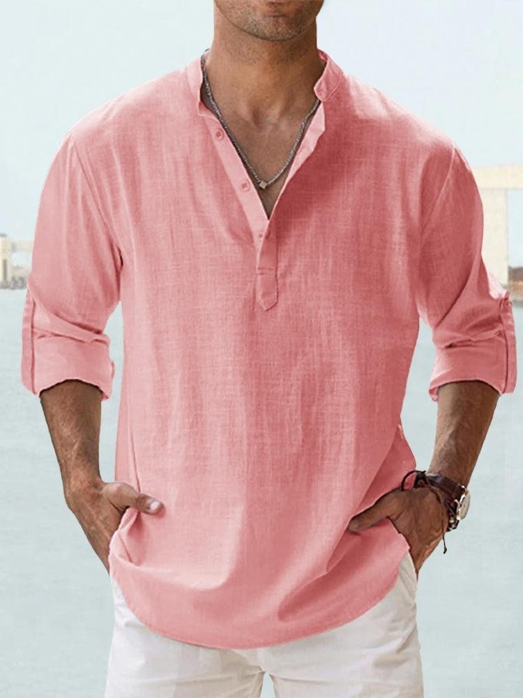 Men's casual tunic shirt with long sleeves for leisure and vacation