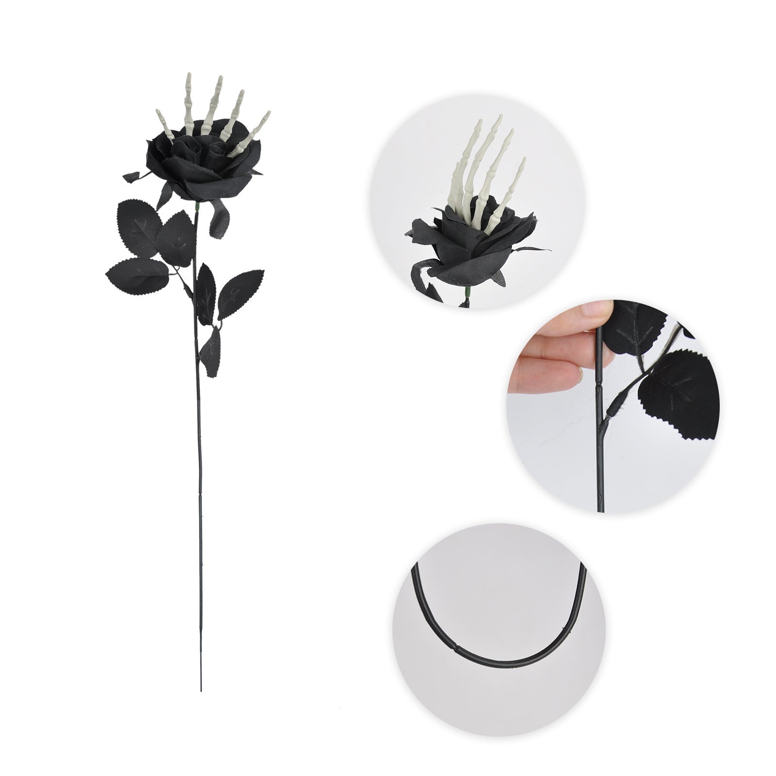 Halloween Jewelry Artificial Flower with Skeleton Hand – Creepy Decoration for Party & Celebration