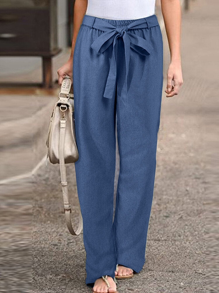 Women's Loose-Fitting Pants with Tie Closure – Comfortable Casual Trousers with High Waist