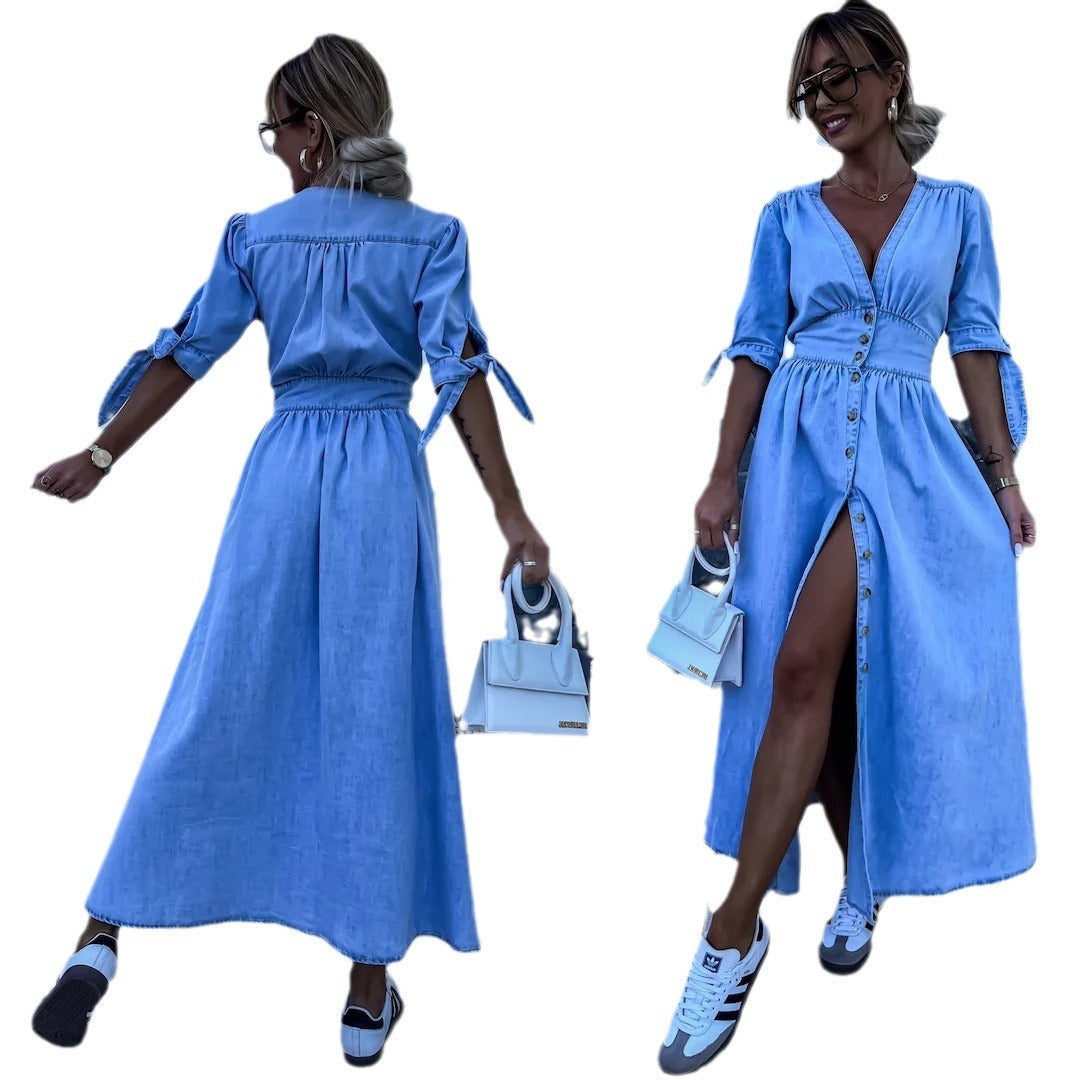 Carol – Trendy V-neck Denim Dress for Women