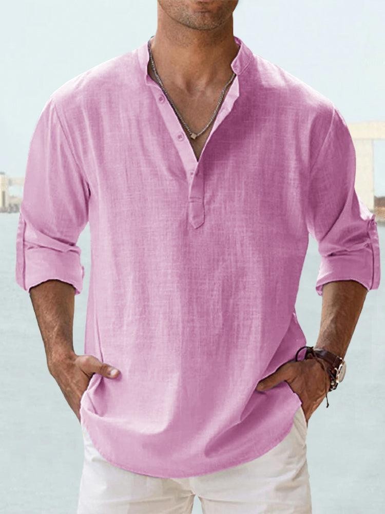 Men's casual tunic shirt with long sleeves for leisure and vacation