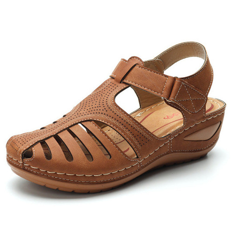 Sharon – Retro Wedge Sandals with Round Toe