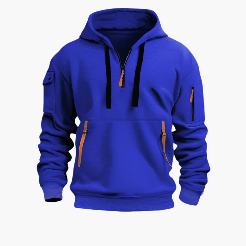 Men's utility hoodie with half-zip – hooded sweater with zip pockets for work, outdoor & casual