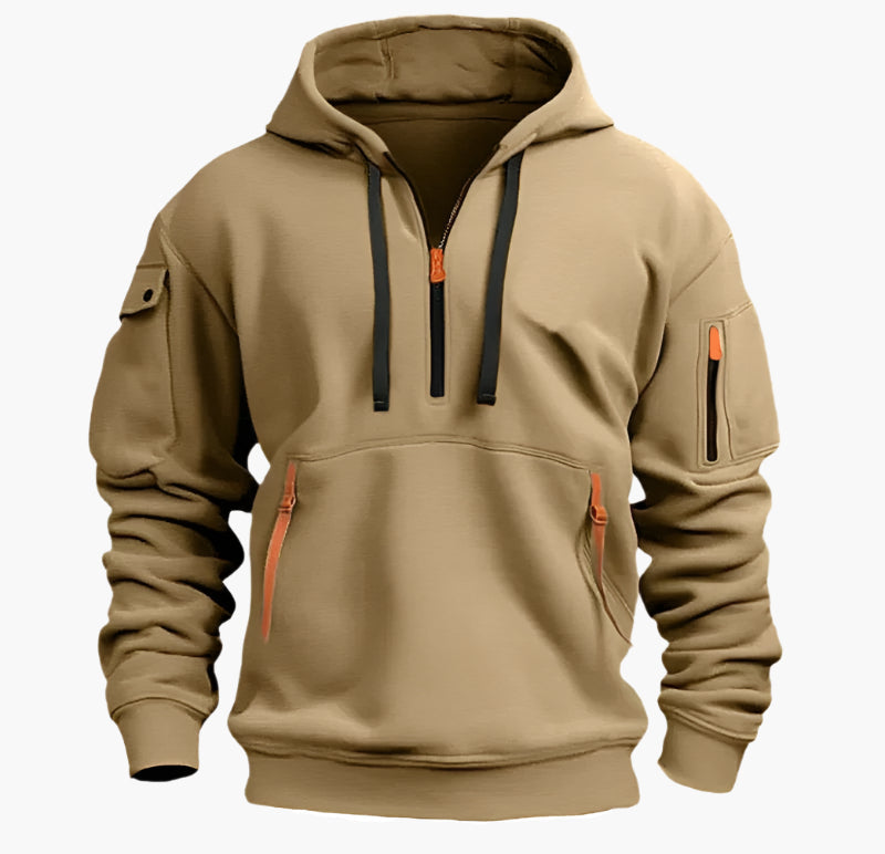Men's utility hoodie with half-zip – hooded sweater with zip pockets for work, outdoor & casual