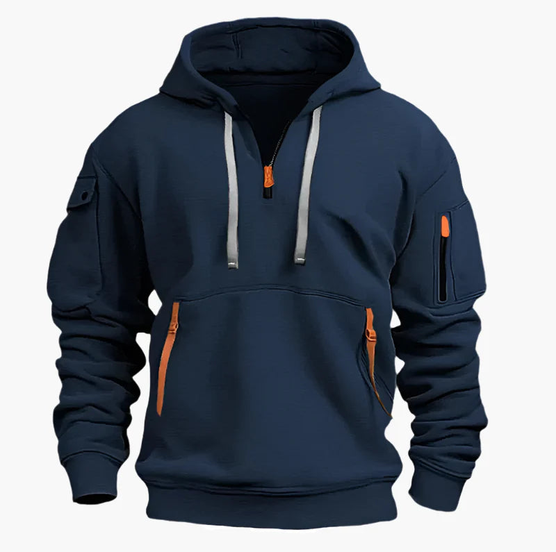 Men's utility hoodie with half-zip – hooded sweater with zip pockets for work, outdoor & casual