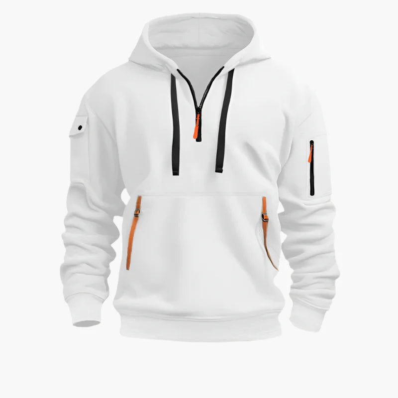 Men's utility hoodie with half-zip – hooded sweater with zip pockets for work, outdoor & casual