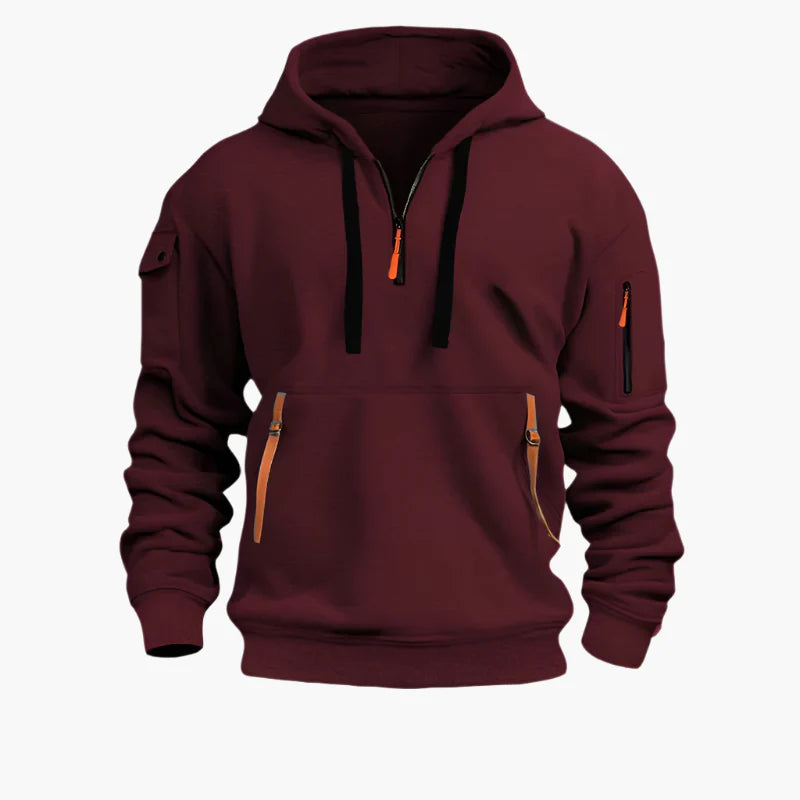Men's utility hoodie with half-zip – hooded sweater with zip pockets for work, outdoor & casual