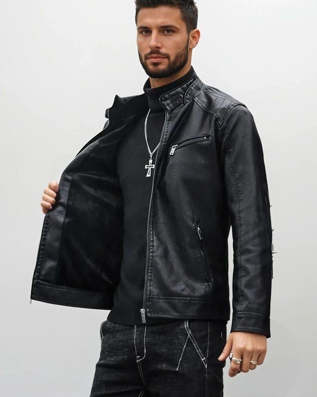 Men's Biker Jacket PU Leather Stylish and Casual Motorcycle Jacket