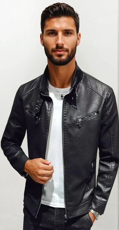 Men's Biker Jacket PU Leather Stylish and Casual Motorcycle Jacket