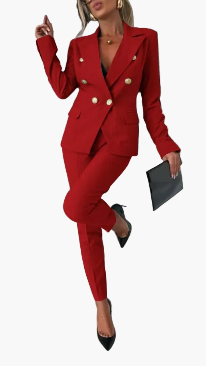 Women's Double-Breasted Blazer Suit with Tailored Fit – Business & Elegant