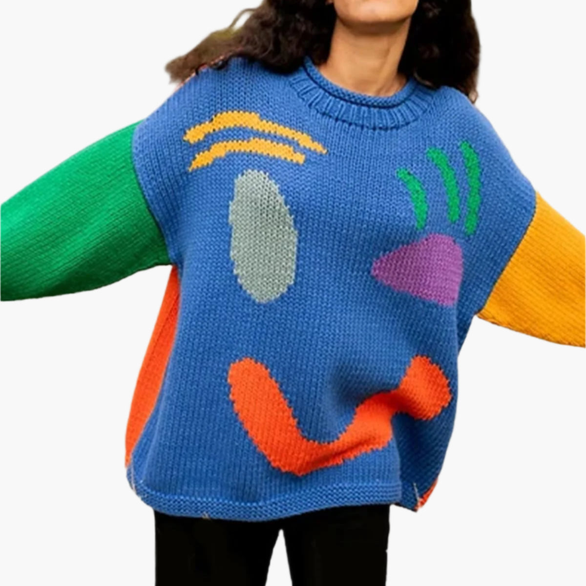 Women's Knitted Sweater with Abstract Smiley - Comfortable Casual Style for Sunday & Leisure Time