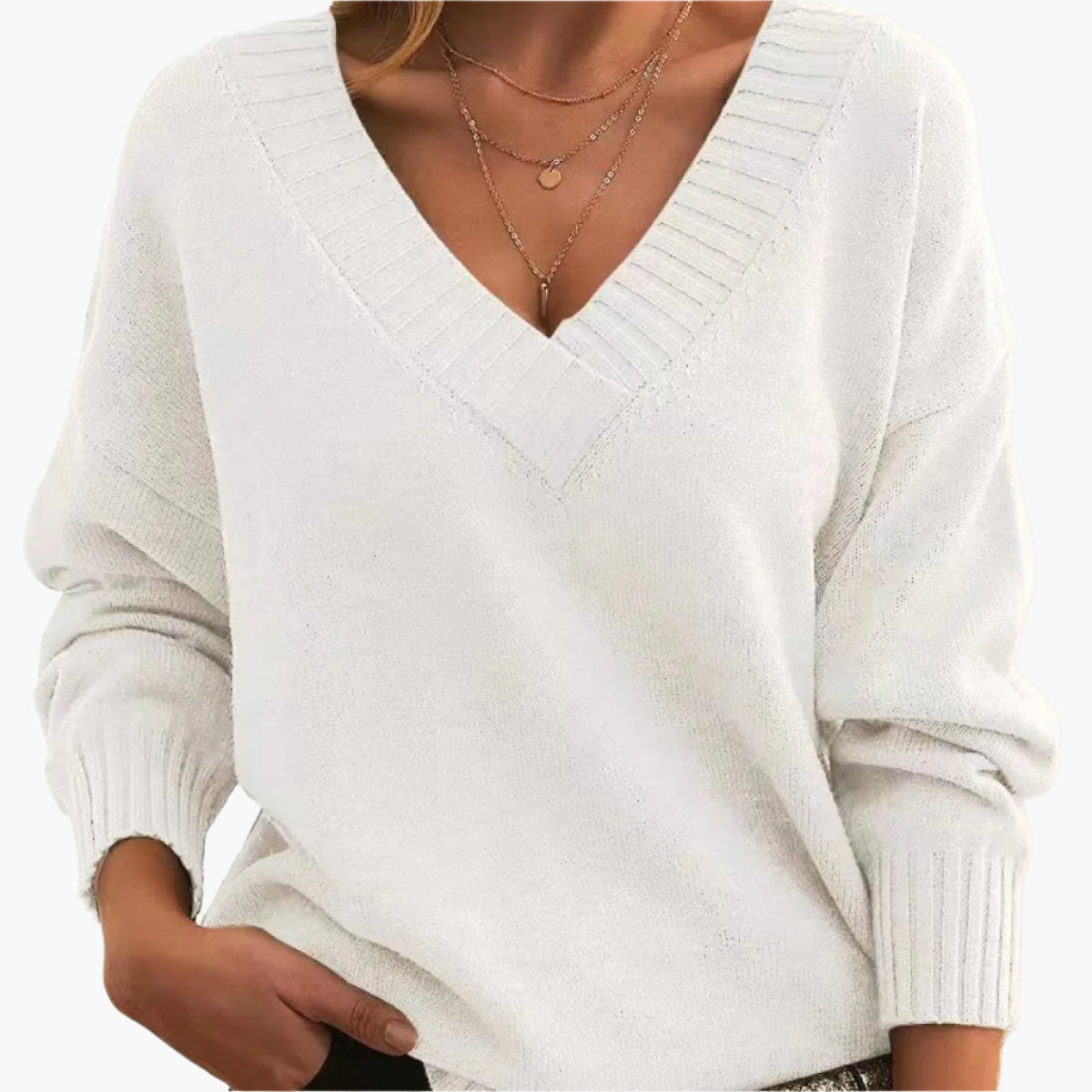 Women's V-neck Knitted Sweater – Elegant Timeless Style for Winter & Daily Use