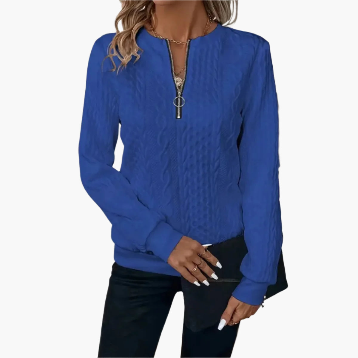 Women's Knitted Sweater with Zipper – Stylish Casual Pullover for Autumn and Winter