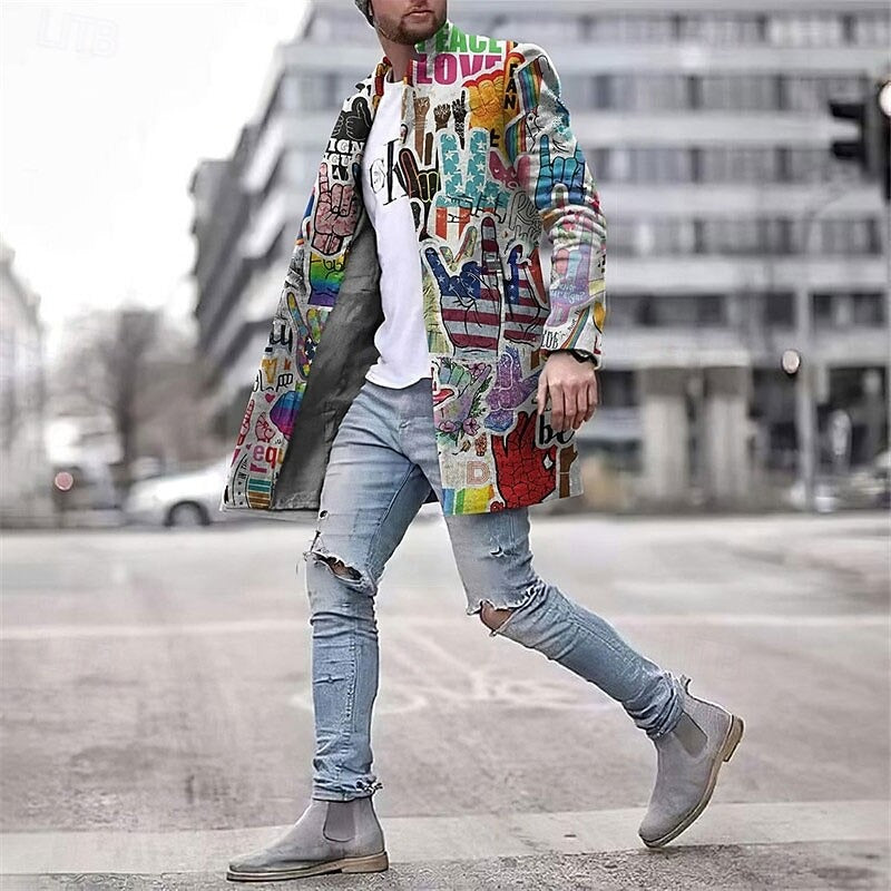 Men's Streetwear Long Coat with Graphic Print – Trendy Fashion Coat for Every Occasion