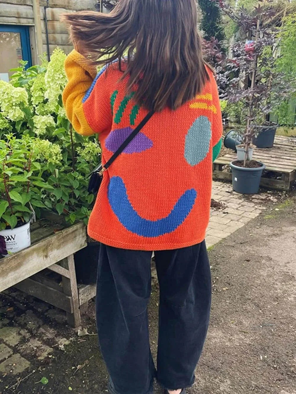 Women's Knitted Sweater with Abstract Smiley - Comfortable Casual Style for Sunday & Leisure Time