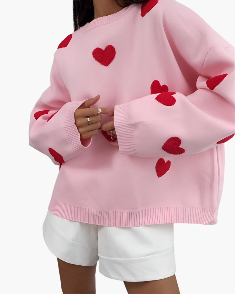 Women's Oversized Sweater with Hearts – Comfortable & Trendy for Home and Leisure Time
