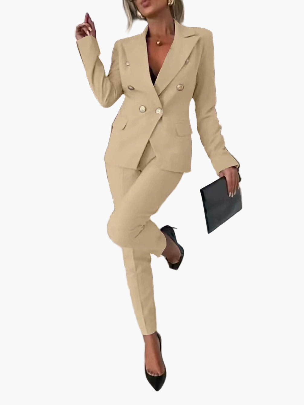Women's Double-Breasted Blazer Suit with Tailored Fit – Business & Elegant