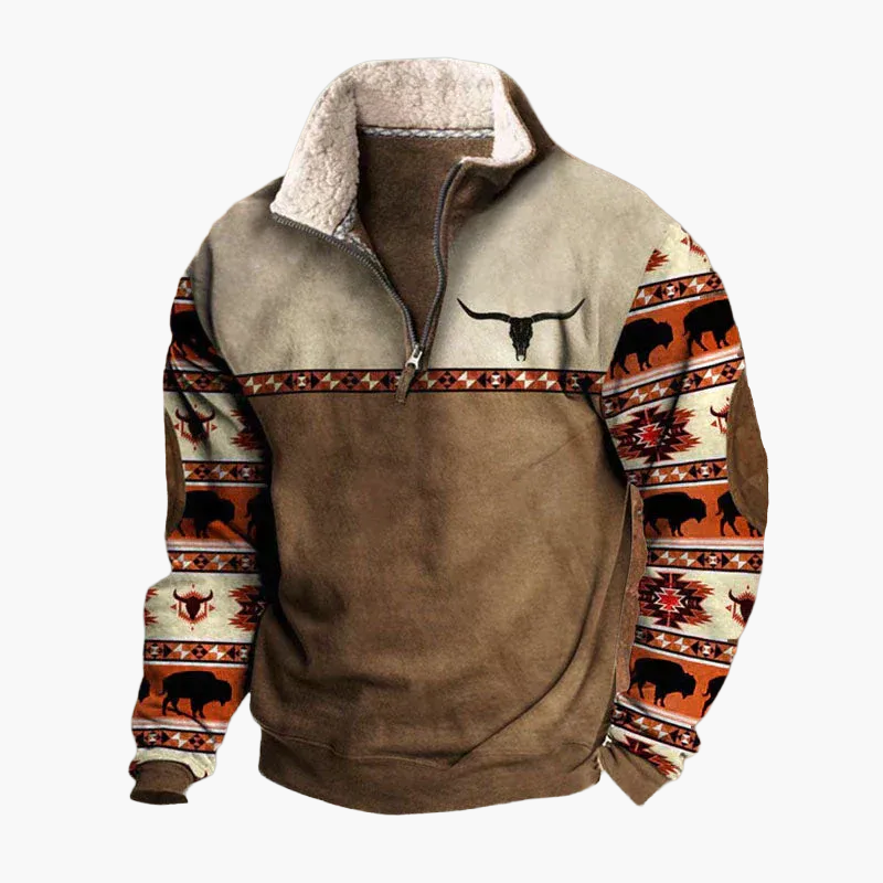 Heren Fleece Pullover met Aztec Mouwen – Comfortabele Outdoor Stijl voor Elke Dag