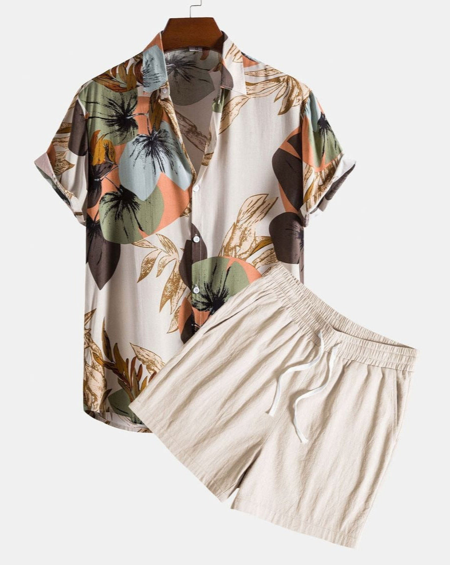 Men's Summer Set – Trendy Abstract Shirt and Shorts – Casual Style for Vacation and Leisure Time