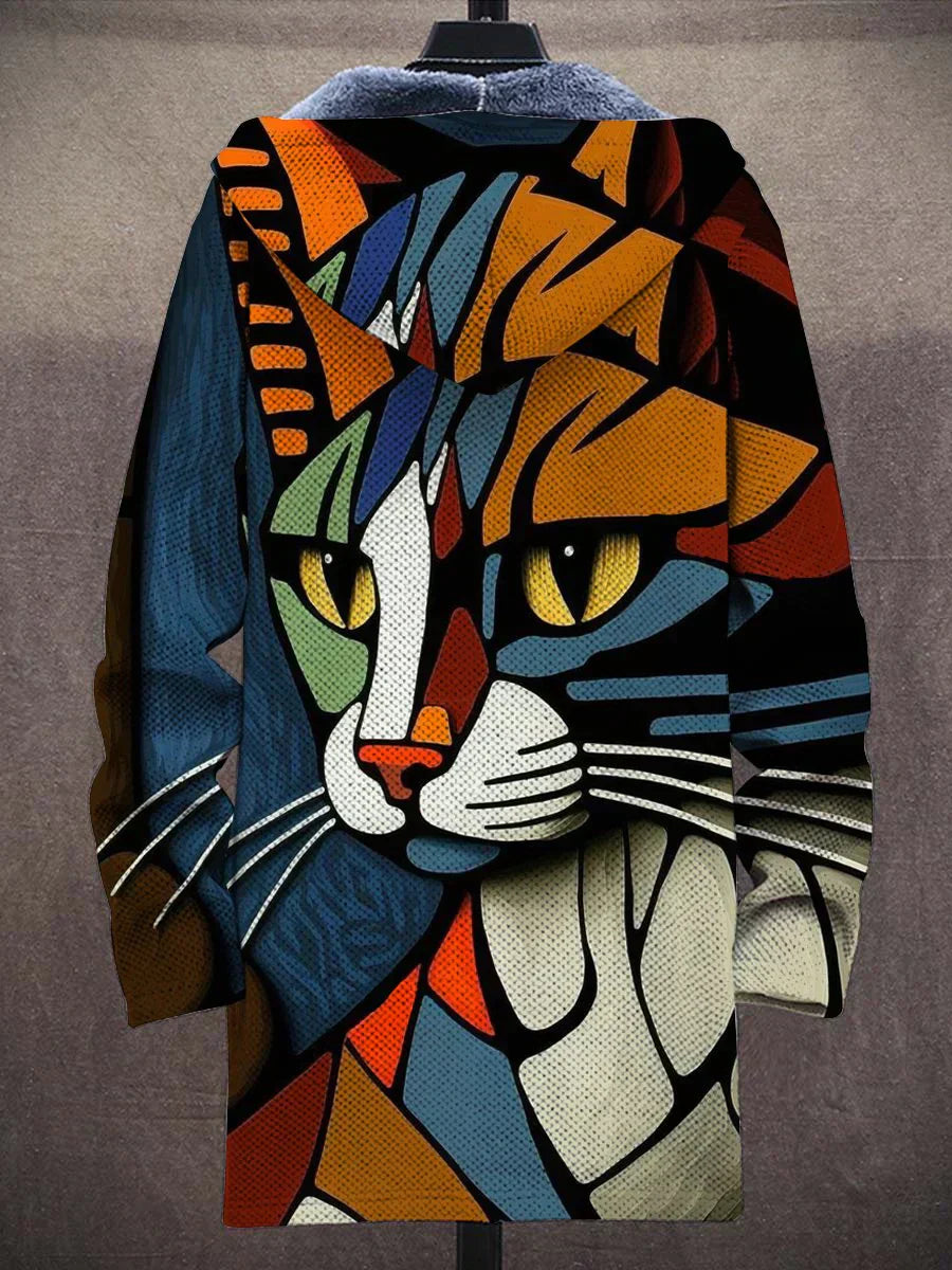 Women's Hoodie with Artistic Cat Print – Comfortable Creative Streetwear