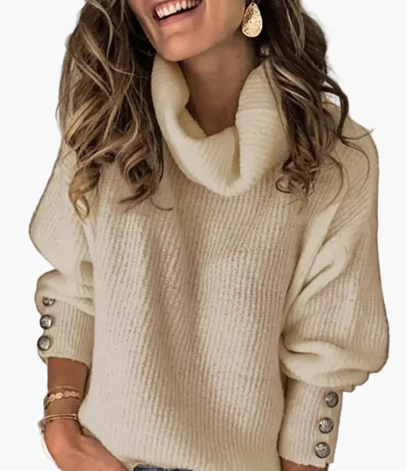 Women's Turtleneck Sweater with Button Details – Comfortable Casual Sweater for Every Occasion