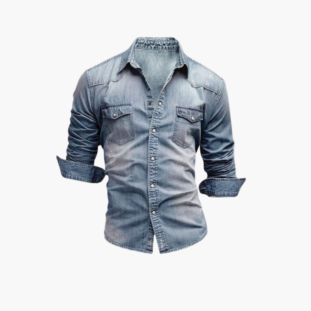 Men's Denim Western Shirt with Snap Button Closure - Timeless Casual Style