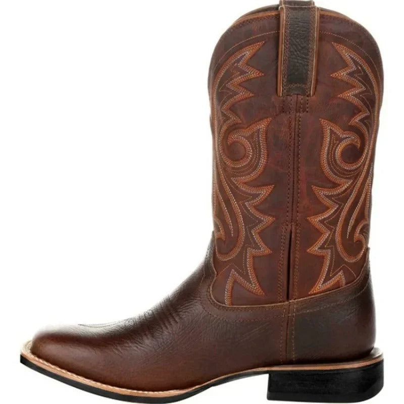 Men's cowboy boot – classic western boot with decorative stitching and block heel