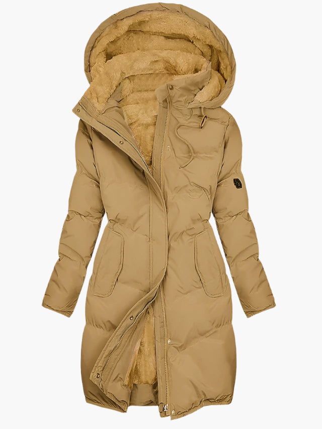 Women's Long Quilted Winter Coat with Hood – Stylish Warm Parka for Cold Weather