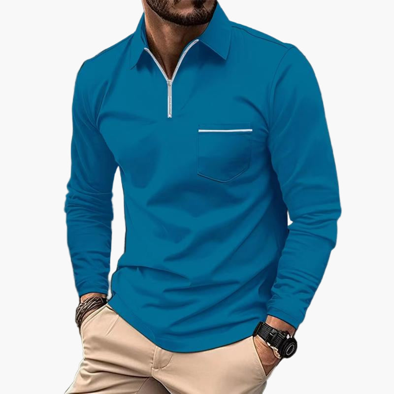 Men's Polo with Long Sleeves and Chest Pocket – Stylish and Comfortable for Work and Leisure