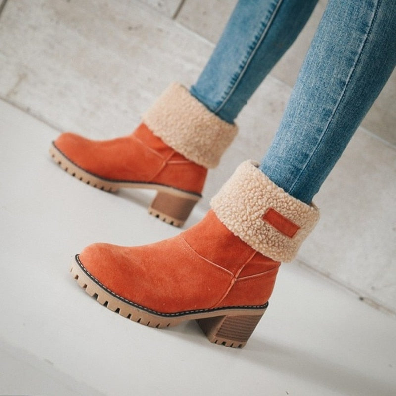 Women's Warm Suede Ankle Boots with Foldable Shaft – Comfortable Winter Boots for Every Occasion