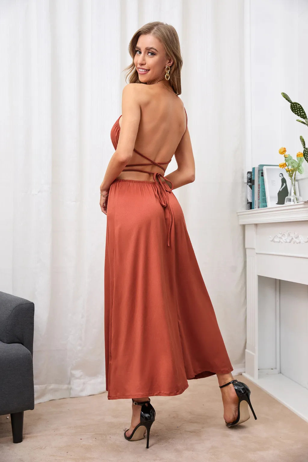 Pamela – Boho Long Summer Dress with Halter Neck
