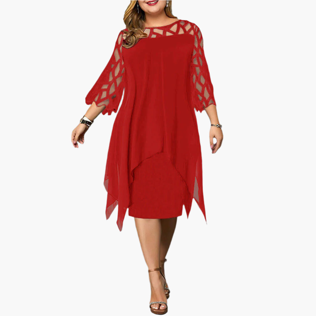 Ladies Plus Size Chic Midi Dress with Lace and Modern Style – Perfect for Festive Occasions