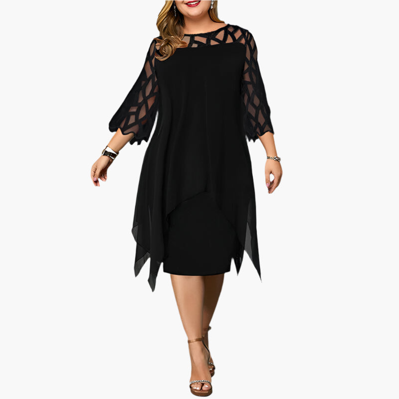 Ladies Plus Size Chic Midi Dress with Lace and Modern Style – Perfect for Festive Occasions