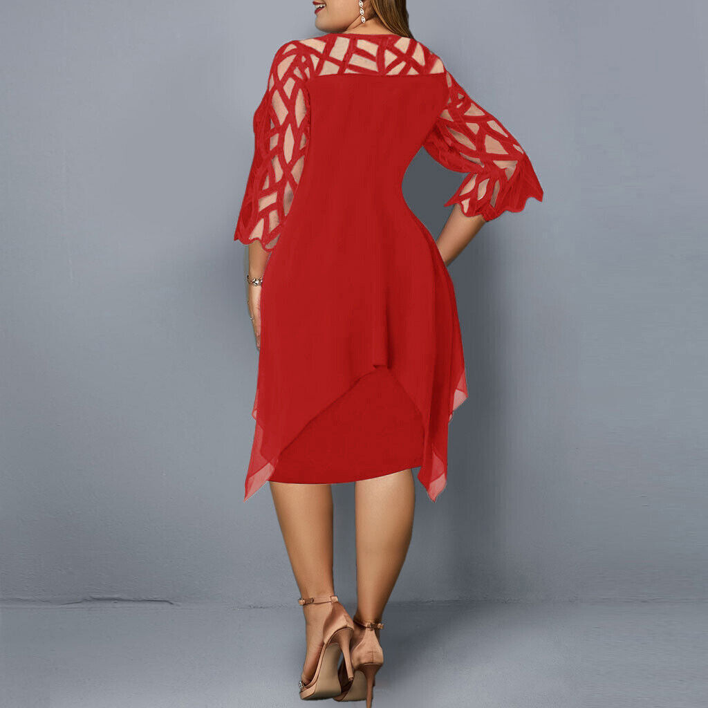 Ladies Plus Size Chic Midi Dress with Lace and Modern Style – Perfect for Festive Occasions