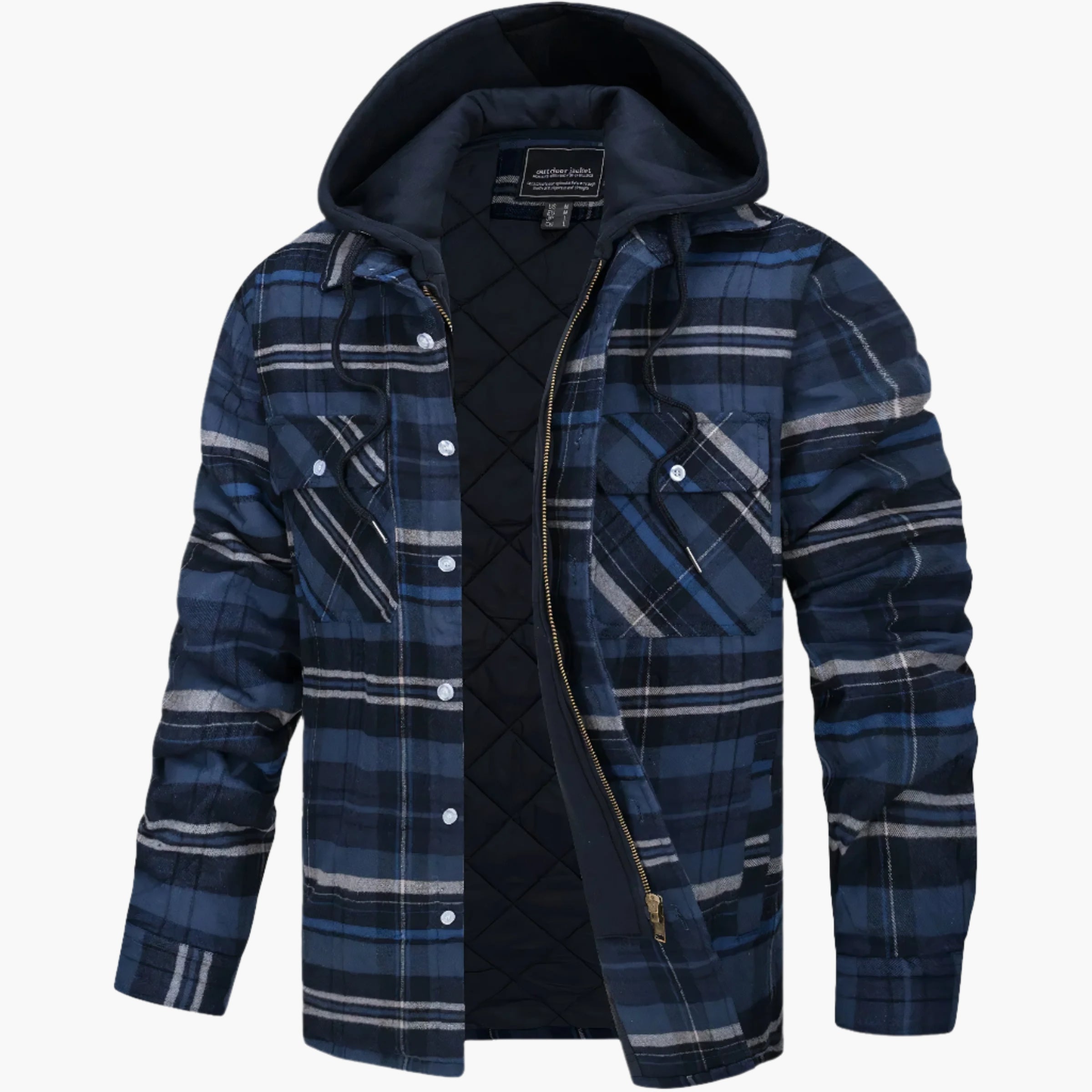 Men's Flannel Quilted Winter Jacket with Hood – Casual Style for Autumn and Winter
