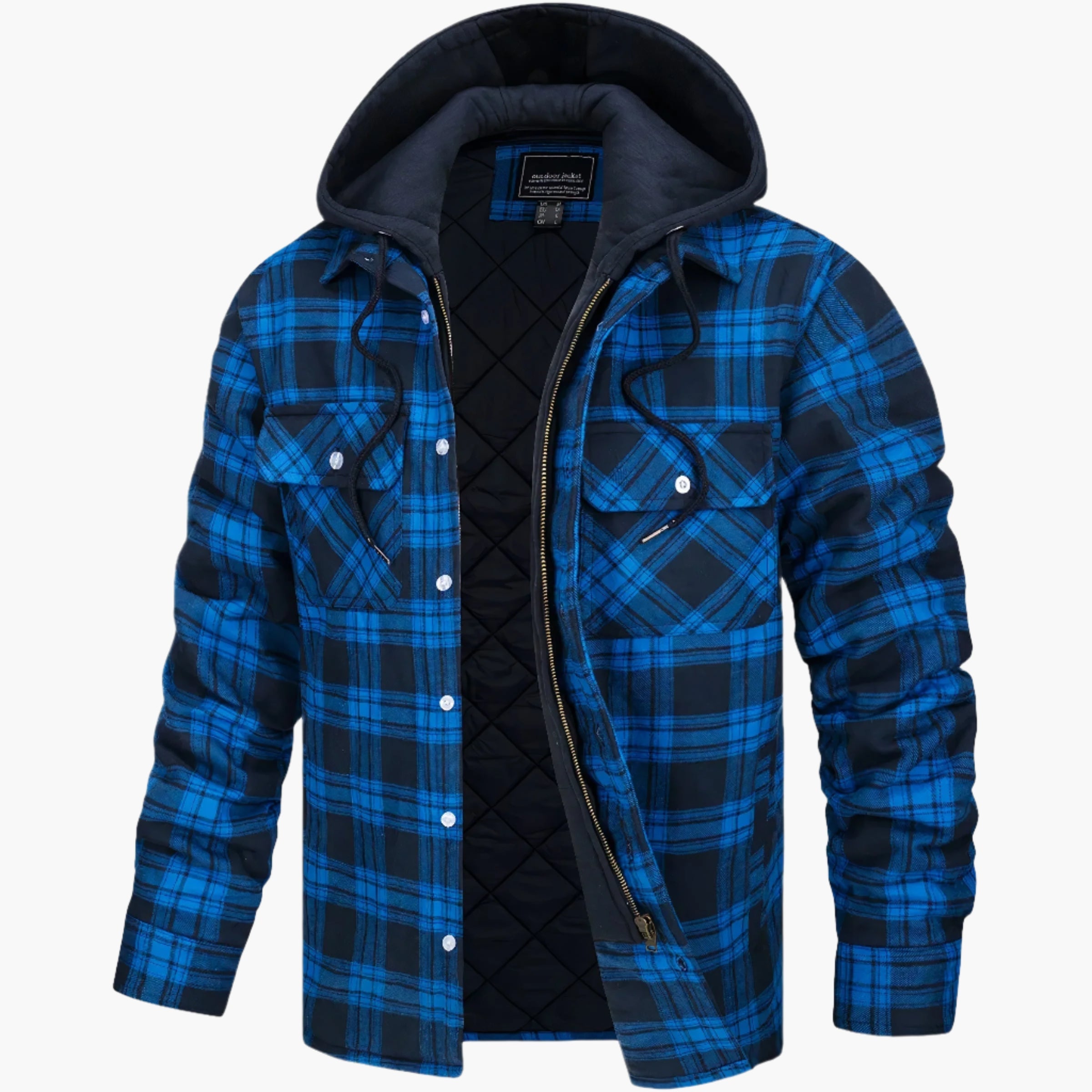 Men's Flannel Quilted Winter Jacket with Hood – Casual Style for Autumn and Winter