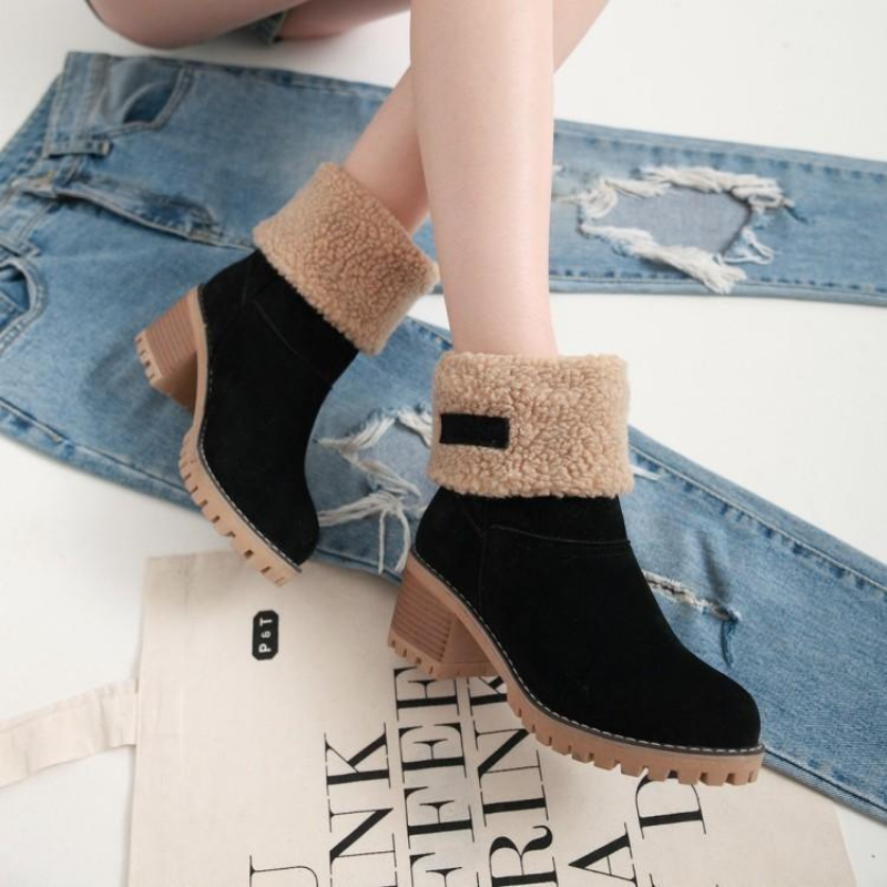 Women's Warm Suede Ankle Boots with Foldable Shaft – Comfortable Winter Boots for Every Occasion