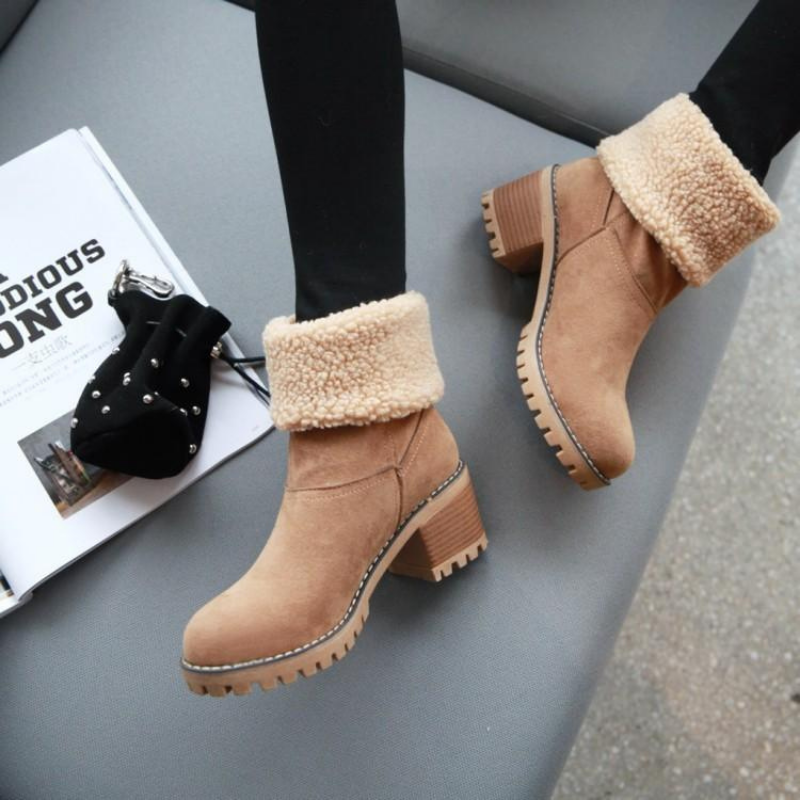 Women's Warm Suede Ankle Boots with Foldable Shaft – Comfortable Winter Boots for Every Occasion