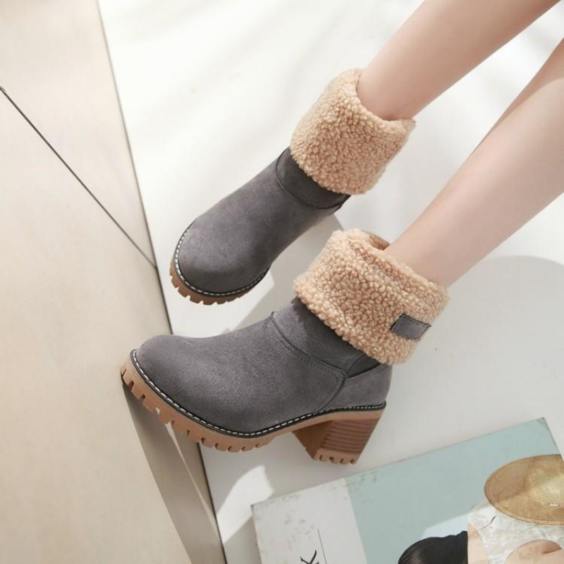 Women's Warm Suede Ankle Boots with Foldable Shaft – Comfortable Winter Boots for Every Occasion